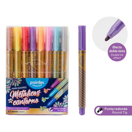 [SM-1910-G] MARCADOR DORADO CONTORNO DE COLOR x 8 COLORES