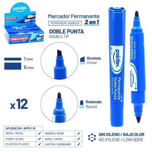 [PM-1807-BL] MARCADOR PERMANENTE AZUL DOBLE PUNTA