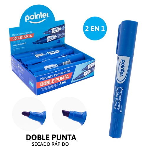 [PM-1807-BL] MARCADOR PERMANENTE DOBLE PUNTA (AZUL)