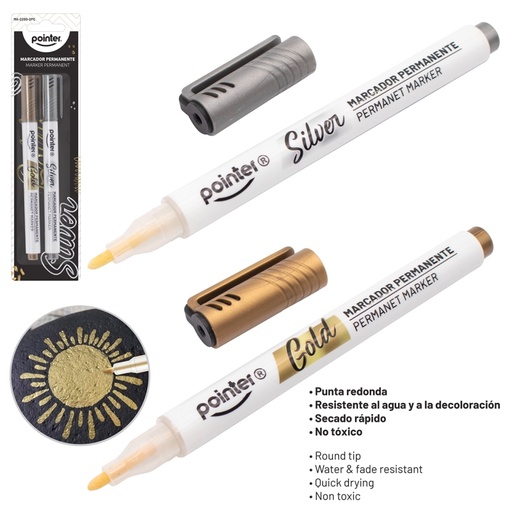 [MK-2290-2PC] MARCADOR PERMANENTE DORADO Y PLATEADO X2