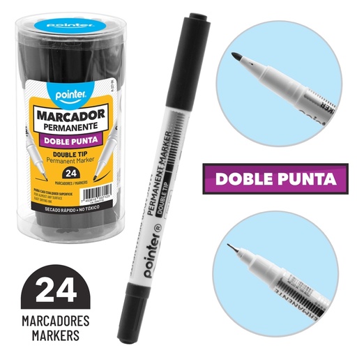 [M-227-BK] MARCADOR PERMANENTE NEGRO DOBLE PUNTA