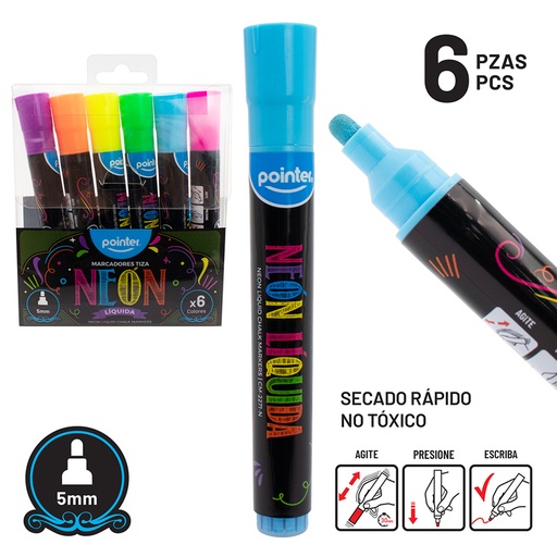 [CM-2271-N] MARCADORES DE TIZA LIQUIDA x6 COLORES NEON