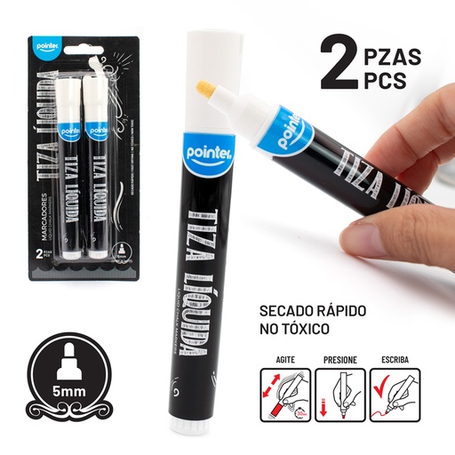 [CM-2271-2P] MARCADORES DE TIZA x 2 PZAS. BLANCO