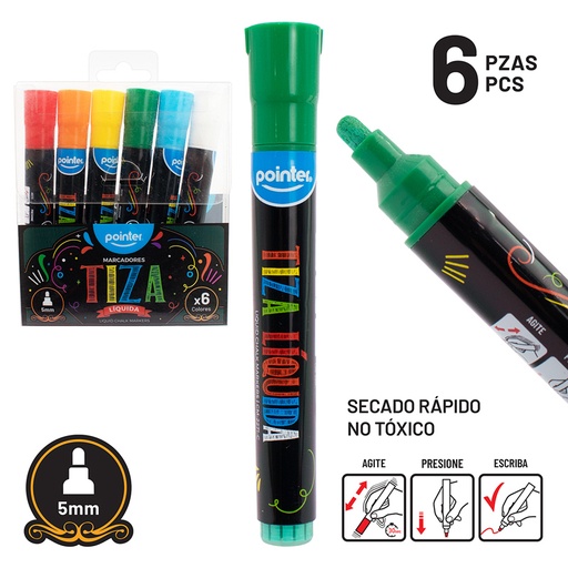 [CM-2271-C] MARCADORES DE TIZA LIQUIDA x6 COLORES