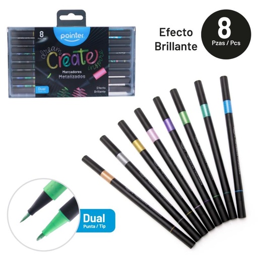 [MK-23148-M] MARCADORES METALIZADOS DOBLE PUNTA X8
