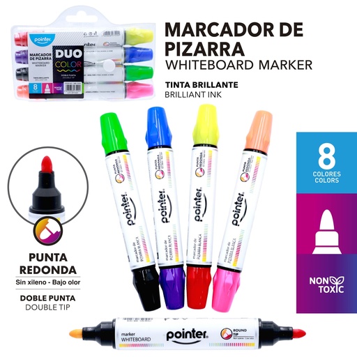 [WB-1918] MARCADORES PARA TABLERO DOBLE PUNTA X8 COLORES