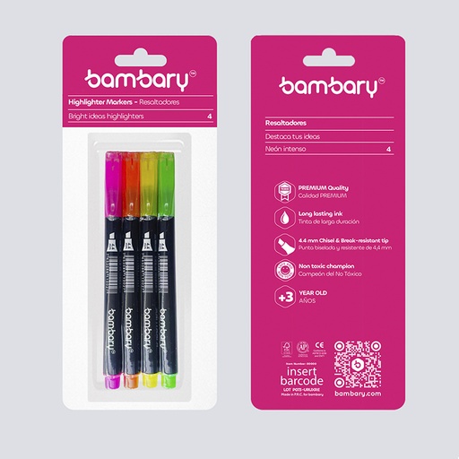 [205-3010/002] RESALTADORES NEON INTENSO PUNTA BISELADA x4UND
