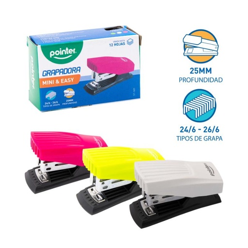 [ST-1601] MINI GRAPADORA NEON - 12 HOJAS