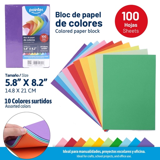 [BN-10010] BLOCK DE PAPEL DE COLORES 14.8x21CM x100 HOJAS