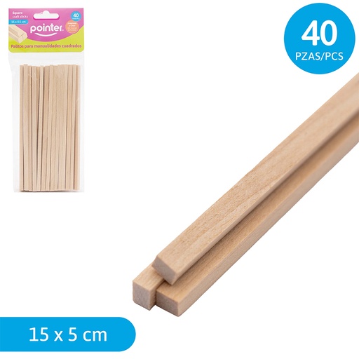 [ST-40NO] PALITOS PARA MANUALIDADES CUADRADOS 15 x 0.5CM x40PZAS