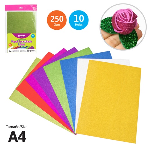 [PM-8-10] PAPEL ESCARCHADO LASER CARTA - 20x30CM x10 COLORES