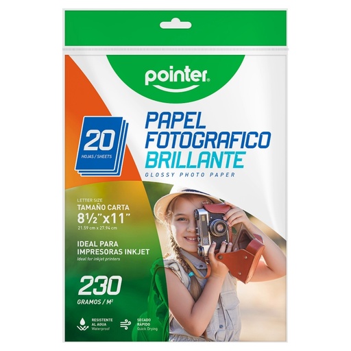 [PP-1201-230] PAPEL FOTOGRAFICO BRILLANTE 230G - CARTA (21.6 x 27.9CM)