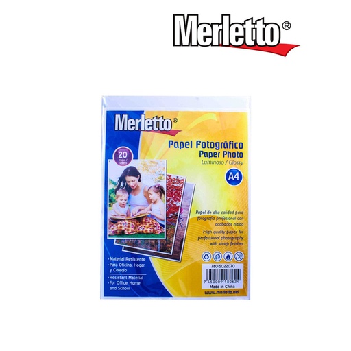 [780-5022070] PAPEL FOTOGRAFICO BRILLANTE 180G - A4 x20 HOJAS