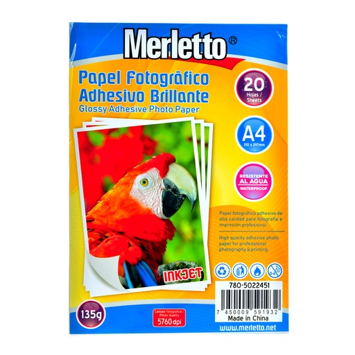 [780-5022451] PAPEL FOTOGRAFICO ADHESIVO BRILLANTE 135G - A4 x20 HOJAS