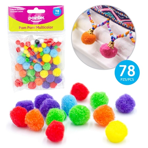 [PM-002] POMPONES DE COLORES PARA MANUALIDES x 70 PZAS.