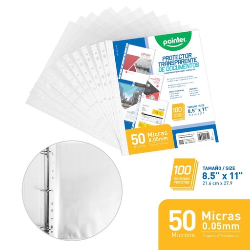 [PNT-FP-5-100] PROTECTOR DE HOJAS 50 MICRAS 8.5"x11"