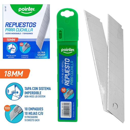 [SX-18T] REPUESTO DE BISTURI 18x98mm (100 PZAS)