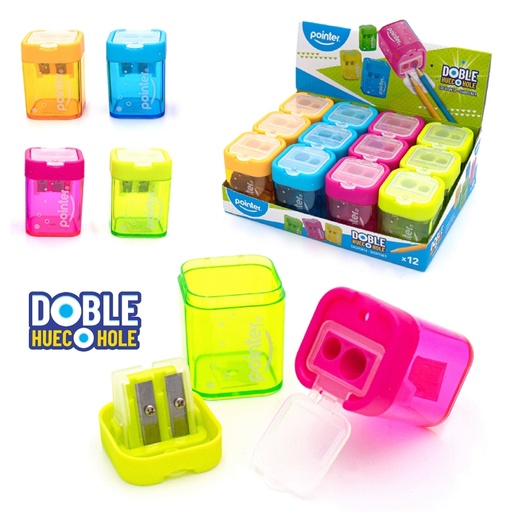 [SH-17505] SACAPUNTAS DOBLE CON DEPOSITO, 4 COLORES 