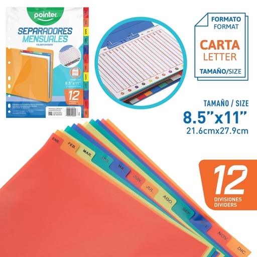 [FL-1711-12] SEPARADORES PLASTICOS 12 DIVISIONES 8.5"x11"