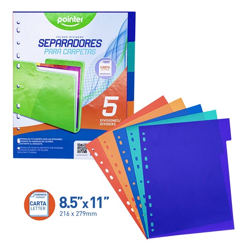 [A05] SEPARADORES PLASTICOS 5 DIVISIONES 8.5"x11"