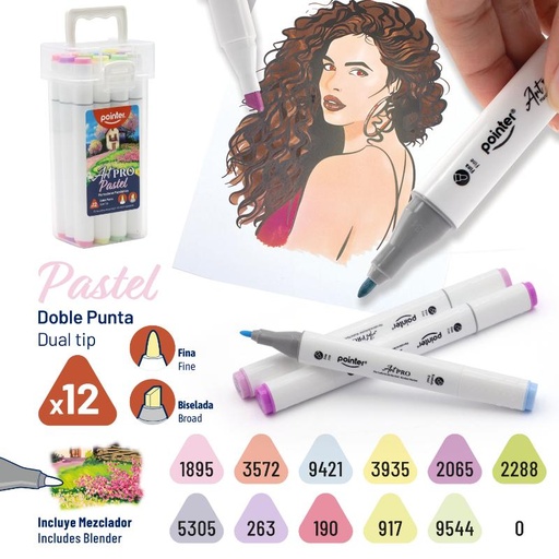 [AHC-12-PA] SET DE MARCADORES MEZCLABLES ART PRO DOBLE PUNTA x12 TONOS PASTEL