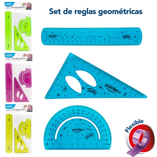[RU-1920-F] SET DE REGLAS GEOMETRICAS FLEXIBLES x3 PZAS