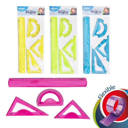 [RU-1930F] SET DE REGLAS GEOMETRICAS FLEXIBLES x 4 PZAS.
