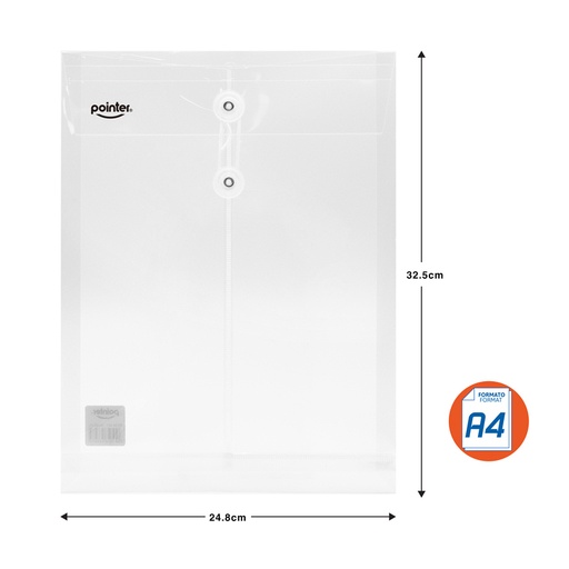 [W-56-CL] SOBRE PLASTICO TRANSPARENTE CON CIERRE DE HILO - CARTA/A4 22,6x27,9Cm