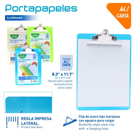 [ZY-85021-A4] TABLA LEGAJADORA ACRILICA - CARTA/A4 22,8x31,8Cm 