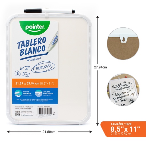 [WB-8-5X11] TABLERO BLANCO 8,5x11 