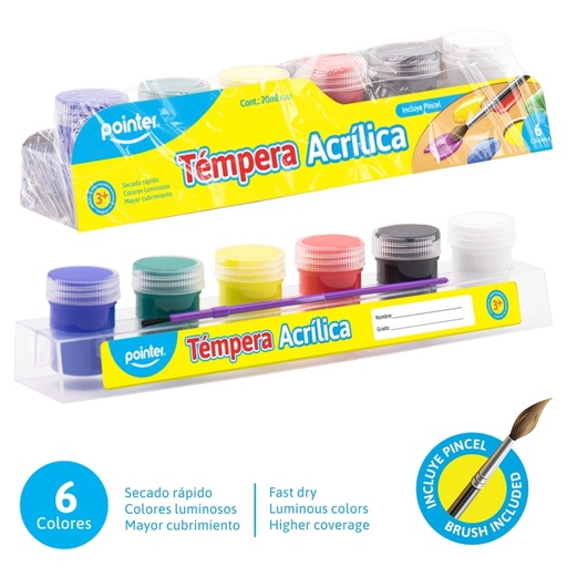 [AC-0620] SET DE TEMPERAS ACRILICAS x6 COLORES + PINCEL