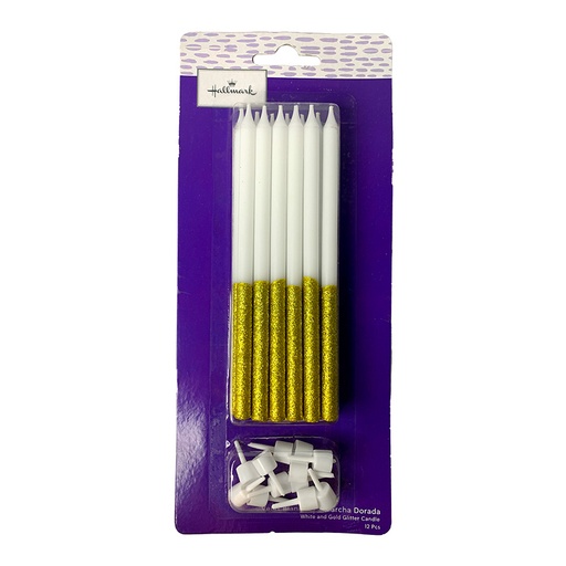 [HM-VL-GO12H] VELAS BLANCAS CON ESCARCHA DORADA
