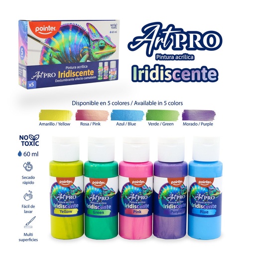 [CHA-23222] PINTURA ACRILICA IRIDISCENTE 60ml x5PZAS