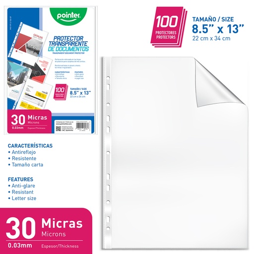 [PNT-FP-3-100-OF] FUNDAS PROTECTORAS TRANSPARENTE 30 MICRAS - 100 HOJAS 22x34Cm