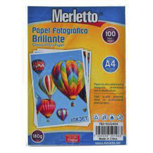 [780-5022454] PAPEL FOTOGRAFICO BRILLANTE 180G - A4 x100 HOJAS
