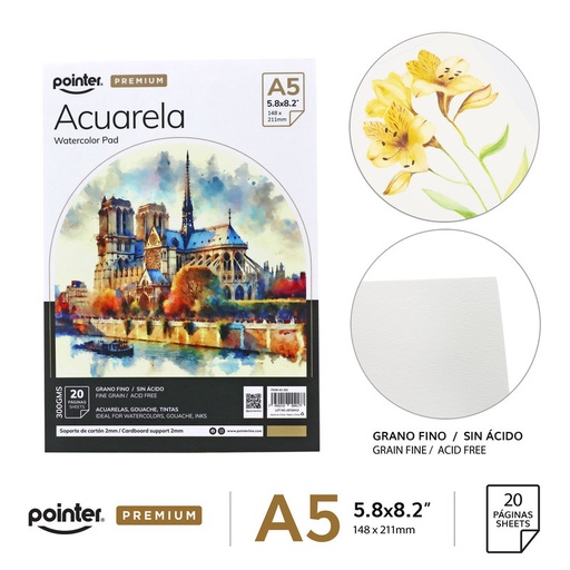 [PRDW-A5-300] LIBRETA PARA ACUARELA A5 x20 HOJAS