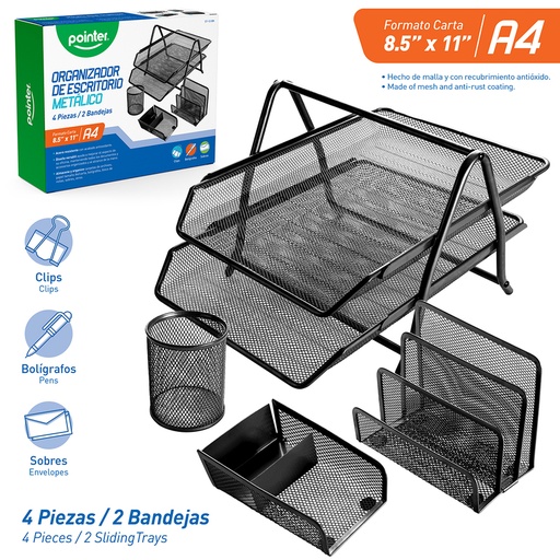 [ST-12-BK] ORGANIZADOR DE ESCRITORIO x 4 PZAS.