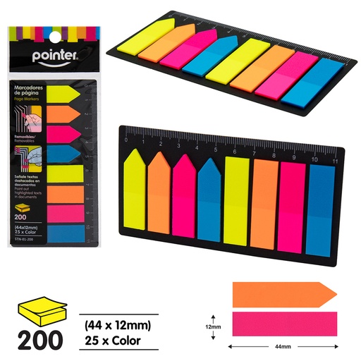 [STN-01-200] MARCADORES DE PAGINA ADHESIVOS NEON - 4.4 x 1.2CM x200UND