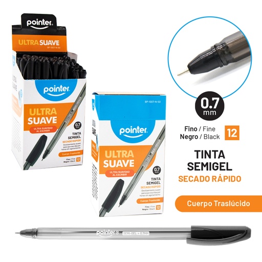 [BP-1007-N-50] BOLIGRAFO SEMIGEL NEGRO ULTRA SUAVE 0.7MM x50PZAS 