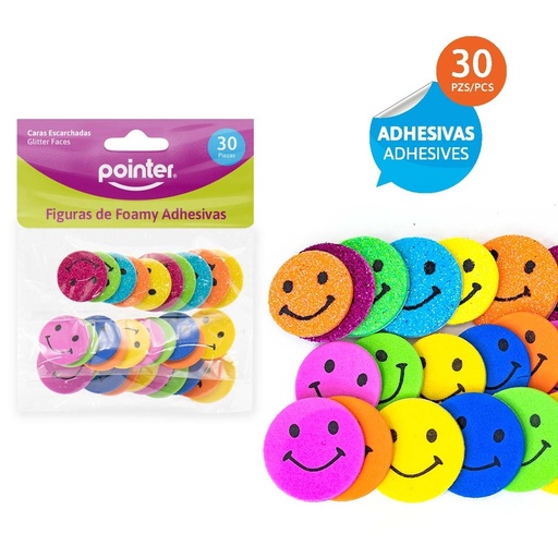 [A126-LJCF30] FIGURAS DE FOAMY ADHESIVAS ESCARCHADAS (CARITA FELIZ) - x30PZAS