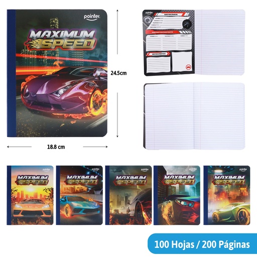 [COS-01] CUADERNO COSIDO RAYA ANCHA 200 PAGINAS (AUTOS)