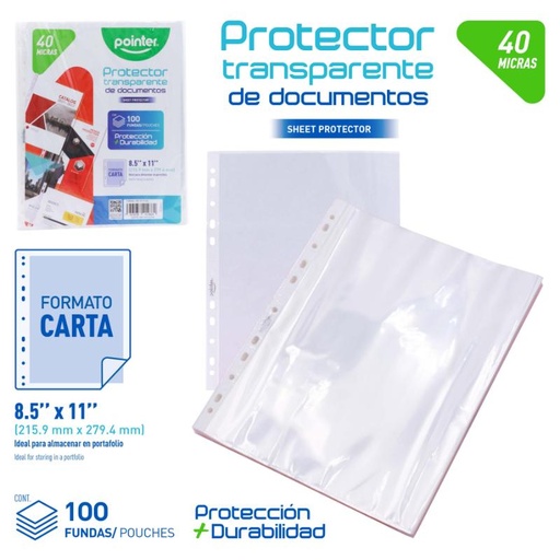 [PNT-FP-4-100] PROTECTOR DE HOJAS 40 MICRAS 8.5"x11"