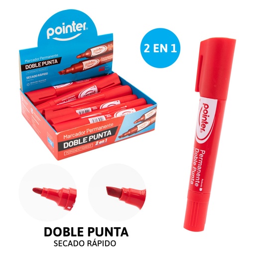 [PM-1807-RD] MARCADOR PERMANENTE DOBLE PUNTA (ROJO)