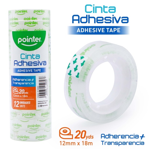 [TP-1220SC] CINTA ADHESIVA TRANSPARENTE x 12 PZAS.