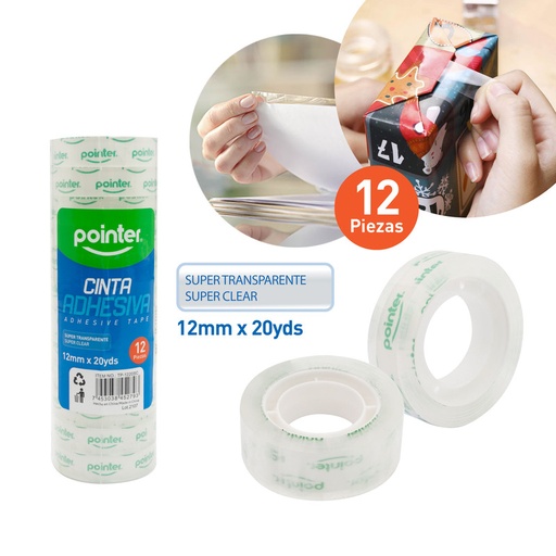 [TP-1220SC] CINTA ADHESIVA TRANSPARENTE x 12 PZAS.