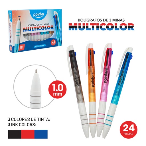 [BP-22116] BOLIGRAFO RETRACTIL MULTICOLOR - 1.0MM x 3 COLORES