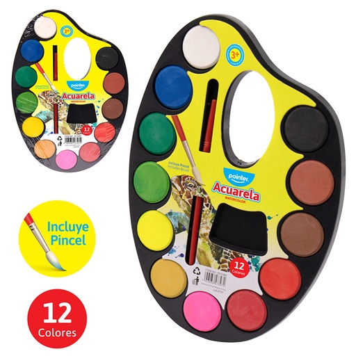 [ZC1065] ACUARELA 12 COLORES + PINCEL