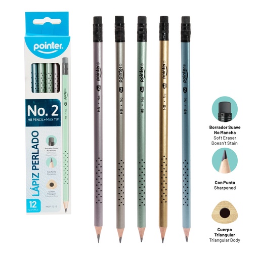 [MGP-12-B] LAPIZ METALIZADO DE GRAFITO 2HB - CUERPO TRIANGULAR x12PZS