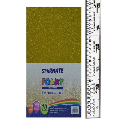[STR-GL-EVA-025] FOAMY C/ESCARCHA 21.5X 28CM ORO CLARO