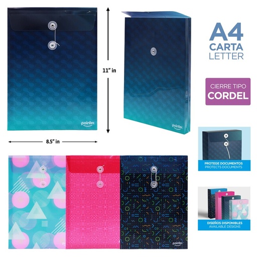 [FL-2479] SOBRE PORTADOCUMENTOS CON CIERRE DE HILO  - CARTA/A4 21,6x27,7Cm